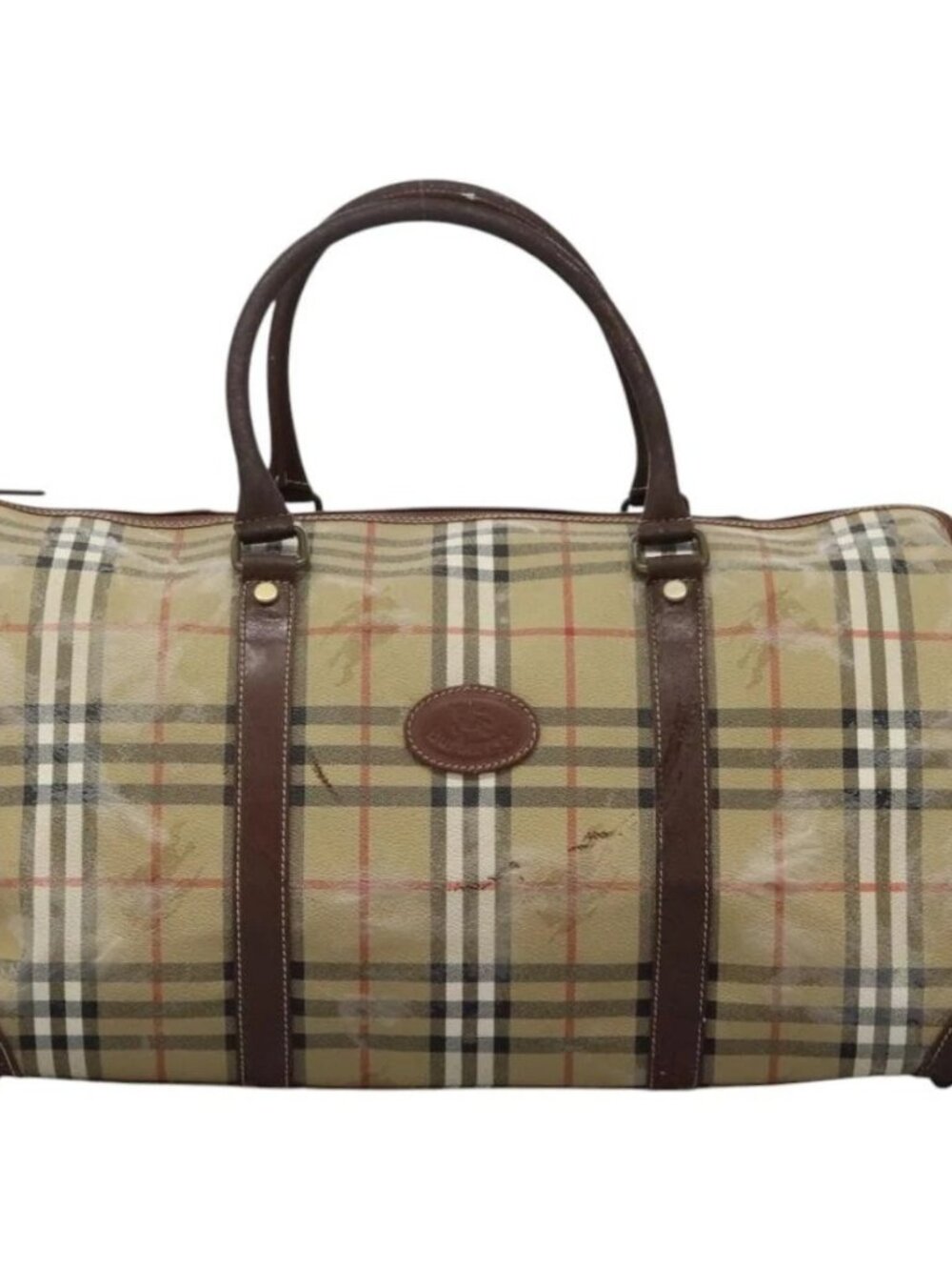 Burberrys Nova Check Boston Bag PVC 2way Beige Auth EC382 - Picture 2 of 16